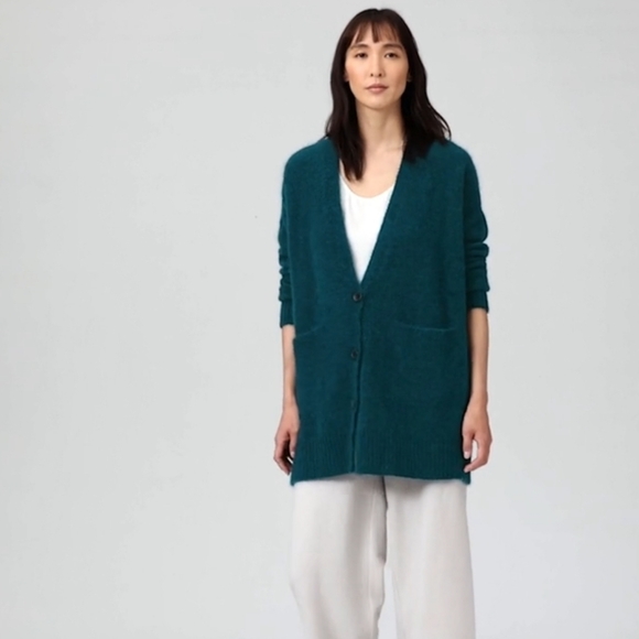 Eileen Fisher Mohair Plush Mélange V-Neck Cardigan Size Medium - Picture 2 of 11